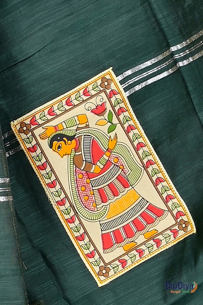 Dark Green Cotton Blended Parija Applique Saree (325)